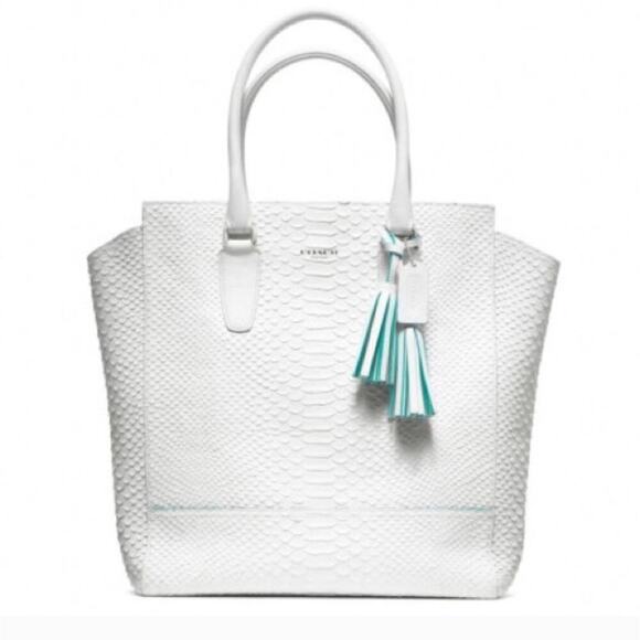 Coach $900 Legacy Python North South Tanner Tote Chalk White Handbag 23416 - Picture 1 of 12